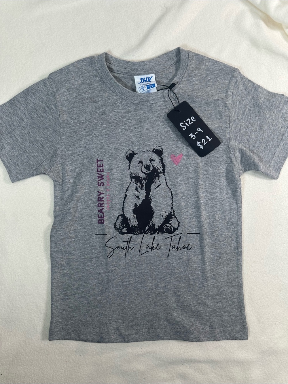 NWT Kids' Gray 'Bearry Sweet' Graphic Tee South Lake Tahoe Size 3-4